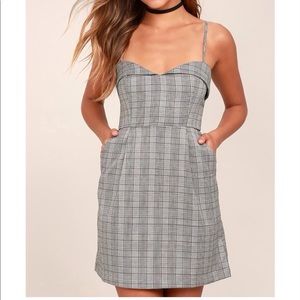 LULUS plaid grey mini dress